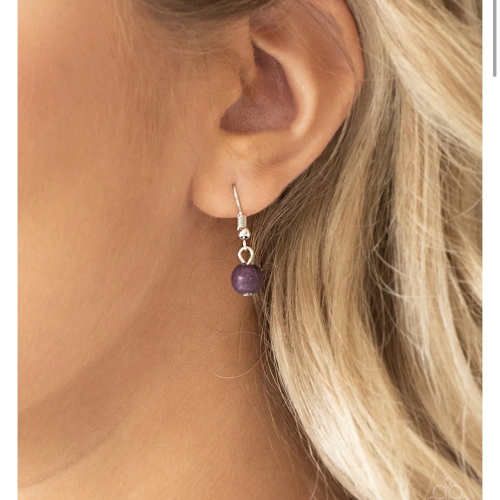 Silver Purple Necklace with Earrings - Picture 3 of 3